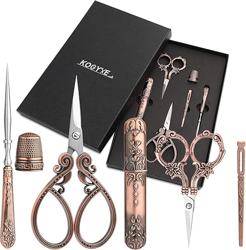 Los kits de tijeras de bordado incluyen 2 pares de tijeras vintage tijeras de coser de estilo europeo con estuche de aguja de coser dedal enhebrador