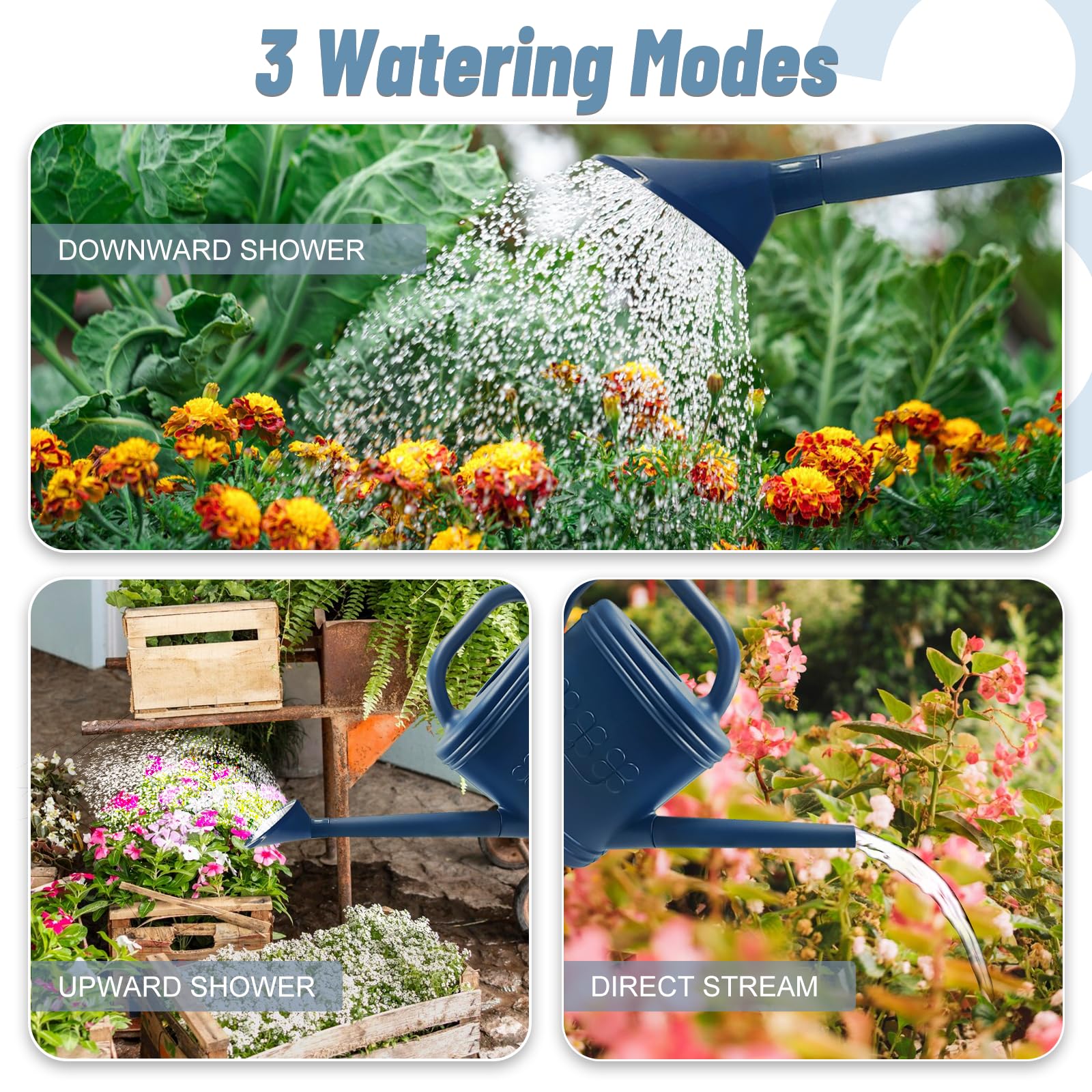 Arrosoir pour plantes d'intérieur et d'extérieur, arrosoir avec pommeau de douche en acier inoxydable, arrosoir en plastique de 3,8 l pour jardin, fleurs, légumes, serre