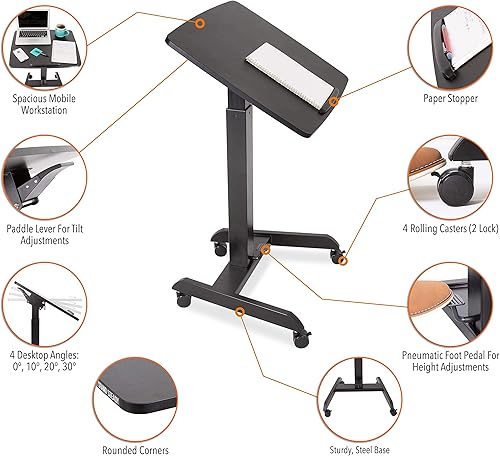 Miniatura 6 de Stand Steady Escritorio móvil multifuncional  Atril portátil para sentarse a estar de pie con ajuste de altura neumático y escritorio inclinable