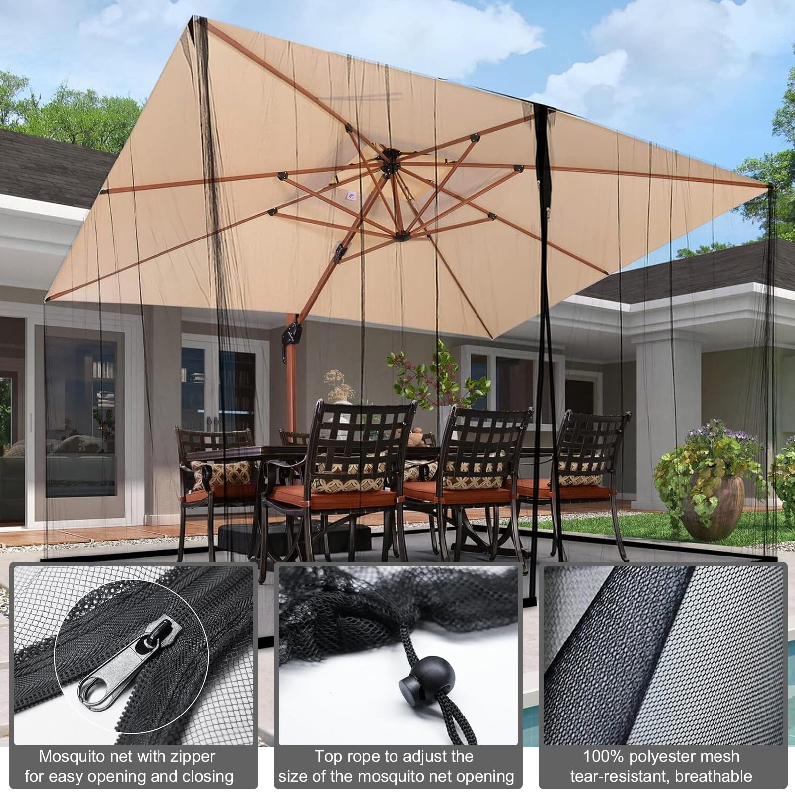 Tenda Zanzariera 3x3 m da Esterno, Gazebo da Giardino, Pergolato, Teli Laterali