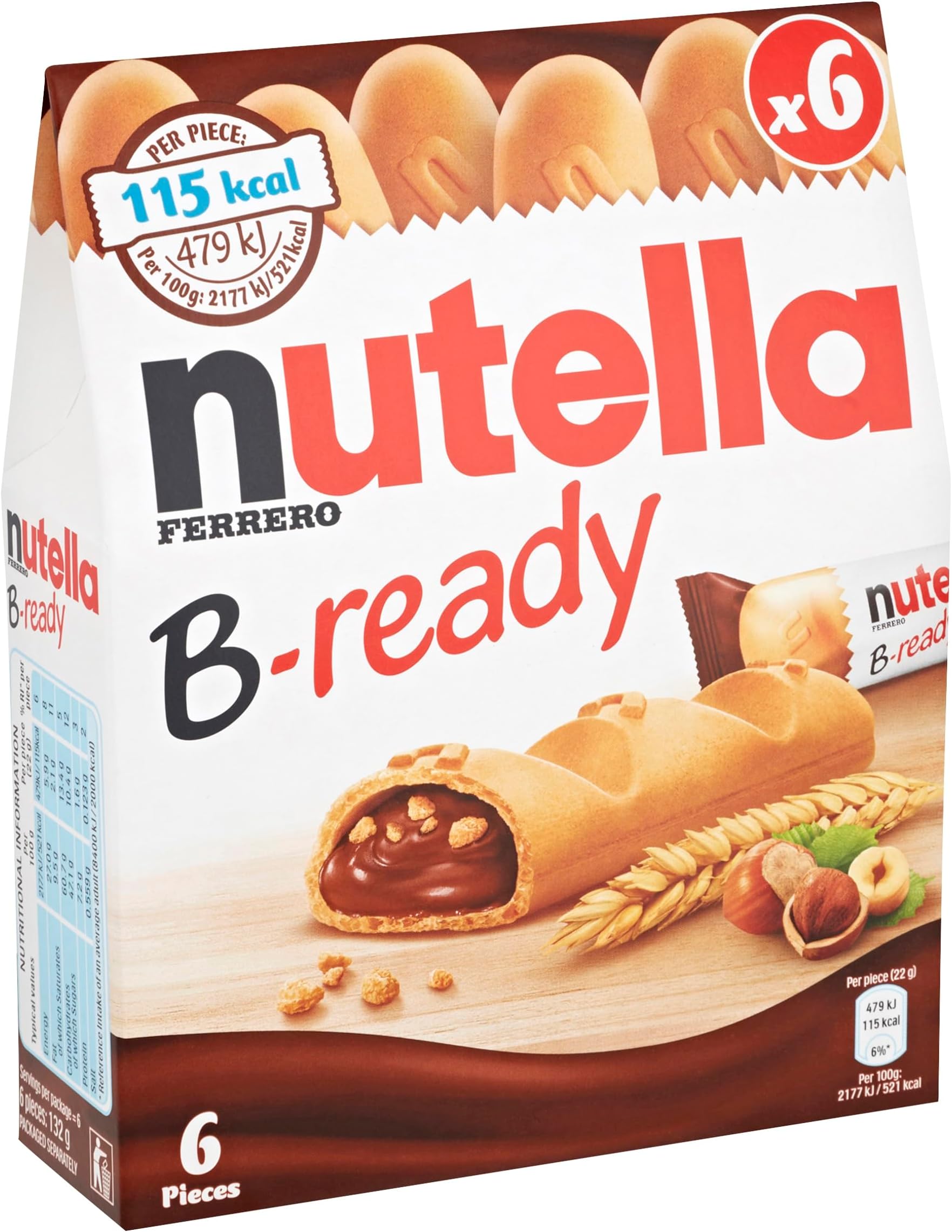 Nutella Kinder B-Ready Wafer, 6 X 22 Grams, 13.2 X 4.5 X 16.3 Cm