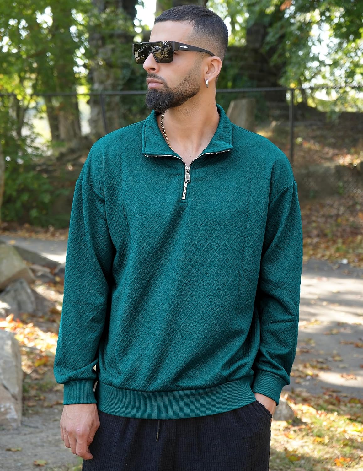 Dokotoo Men Men's Quarter Zip Sweatshirts Casual Long Sleeve Mock Neck Pullover Solid Textured Fall Clothes