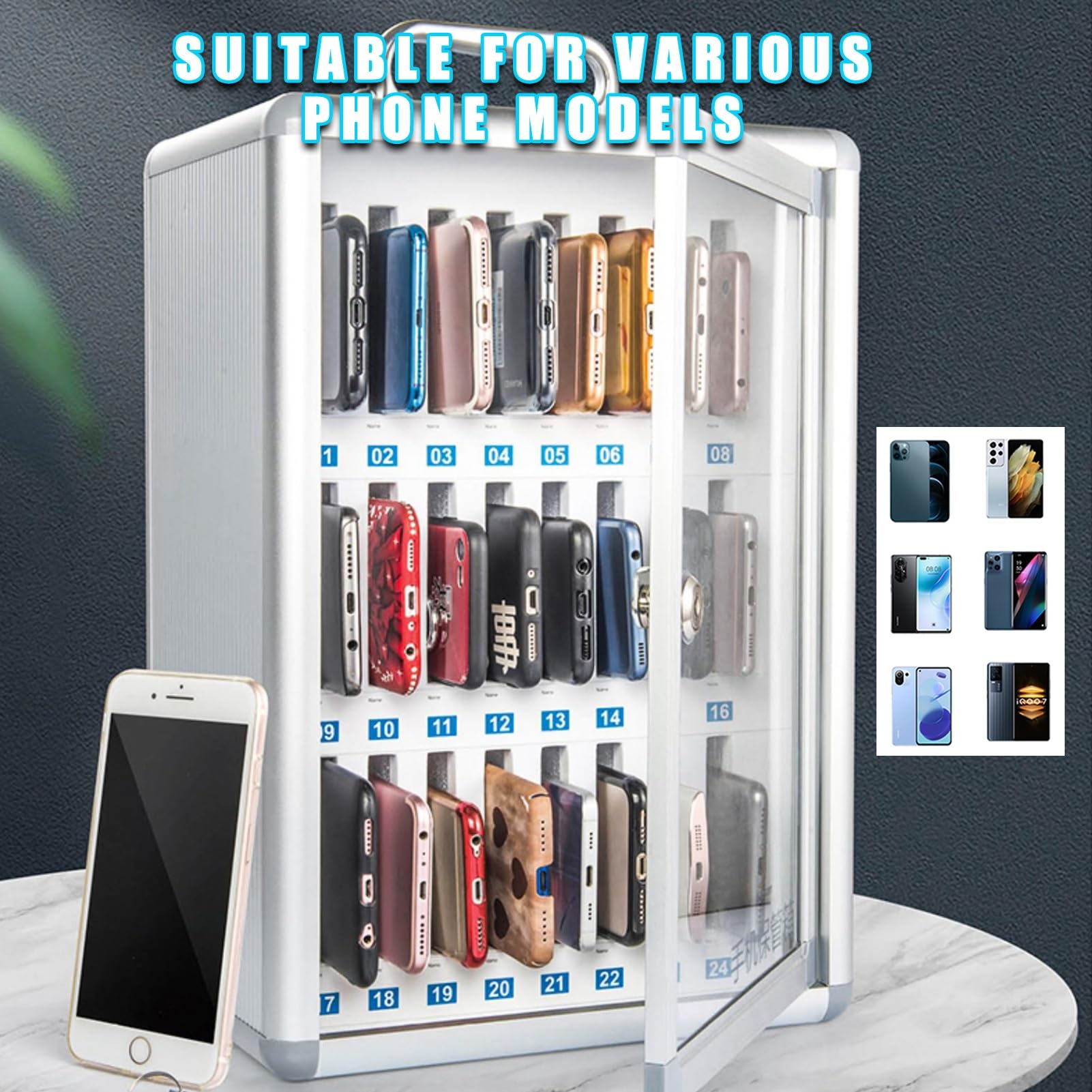 Armoire De Rangement Pour Téléphones Portables 12 à 60 Slots - Alliage D'aluminium Avec Serrure - Modèle Silver-A 6 - Pour école, Bureau, Usine, Examens