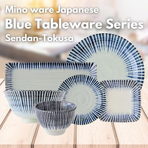 Miniatura 2 de Mino Ware Sendan Tokusa - Juego de platos cuadrados largos con patrón japonés de 4 a 5 pulgadas