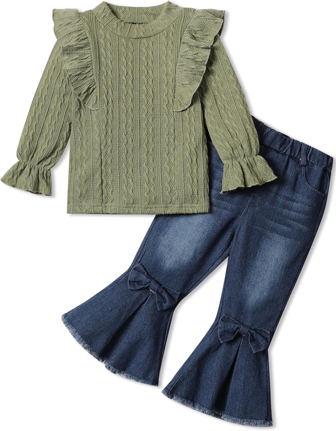 Woleroyir Toddler Girl Clothes Long Sleeve Ruffle Tops Flare Jeans Pants Girls Fall Winter Outfits