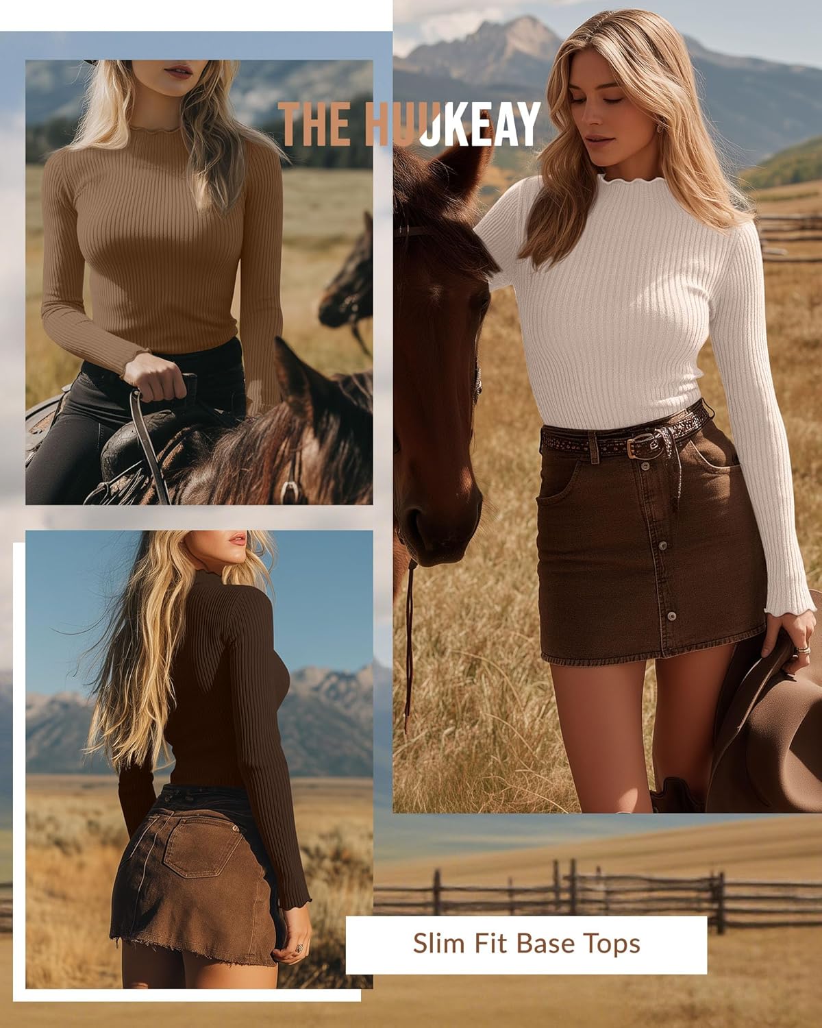 Huukeay 3 Pack Women's Ribbed Mock Turtleneck Shirts Cotton Long Sleeve Tops Lettuce Trim Slim Fit Soft Tees for Layering - Image 3