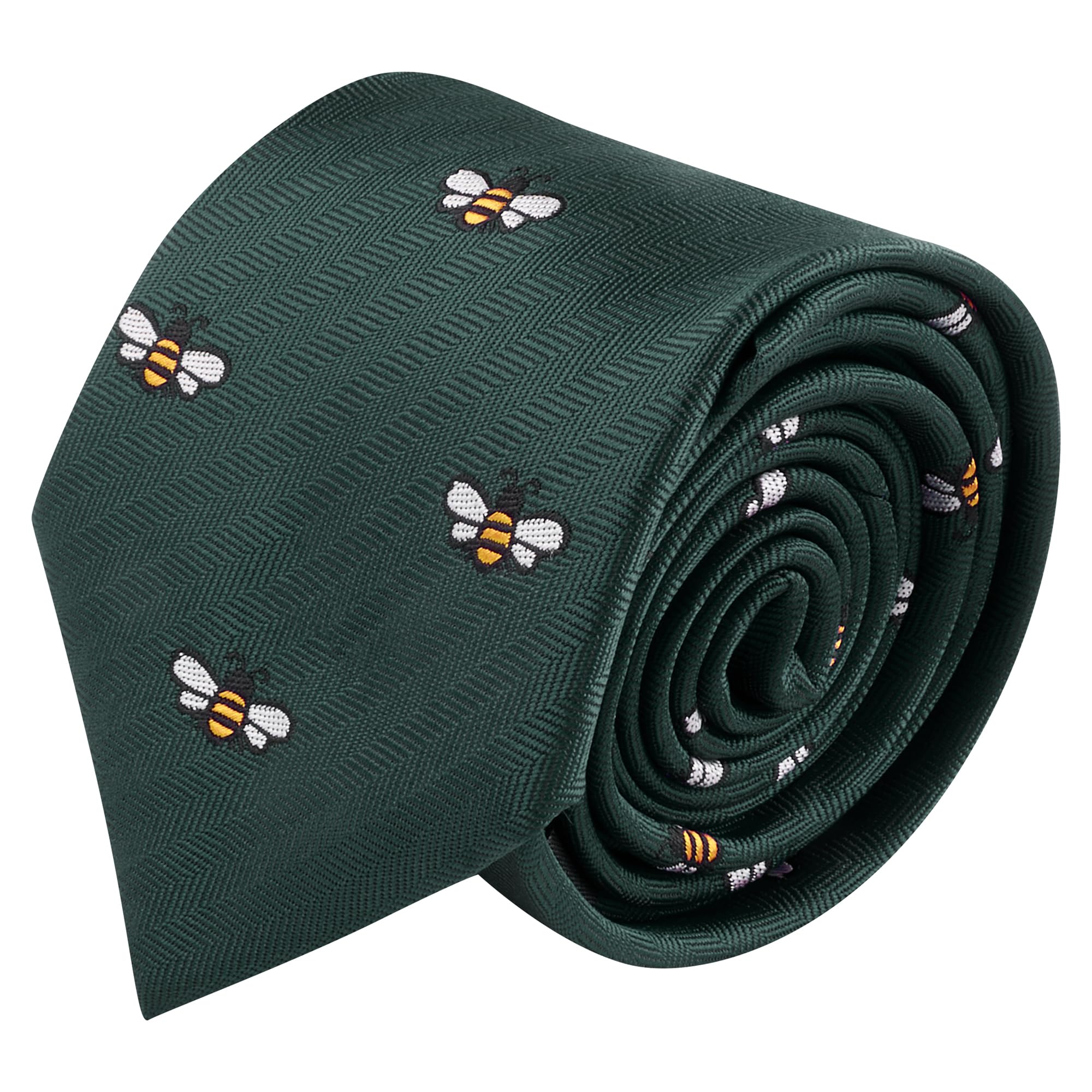 King & Priory Green Bee Dark Herringbone Embroidered Tie