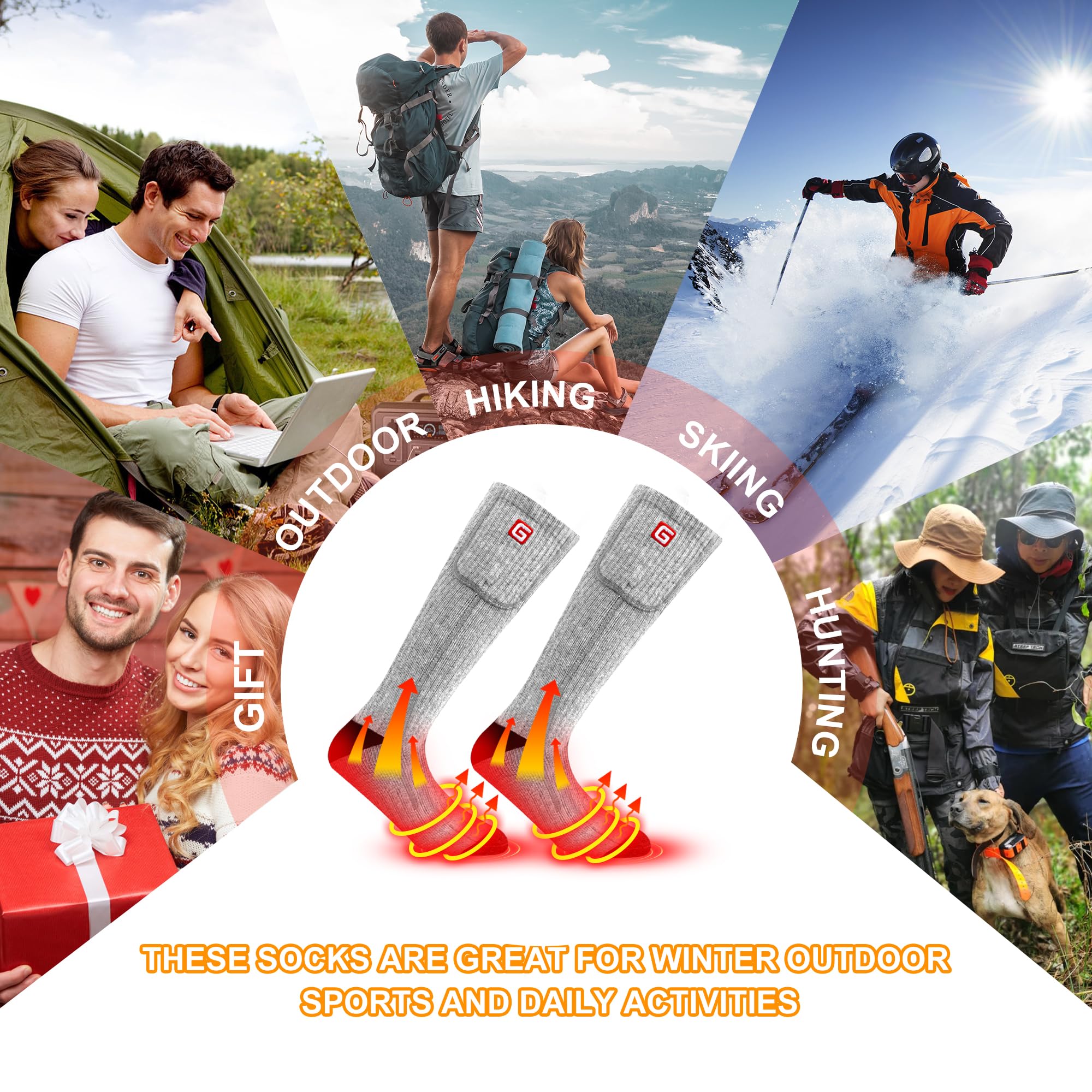 Svpro Calcetines térmicos eléctricos de esquí calentables, batería recargable, calcetines térmicos para mujer y hombre, para senderismo, camping, esquí, caza
