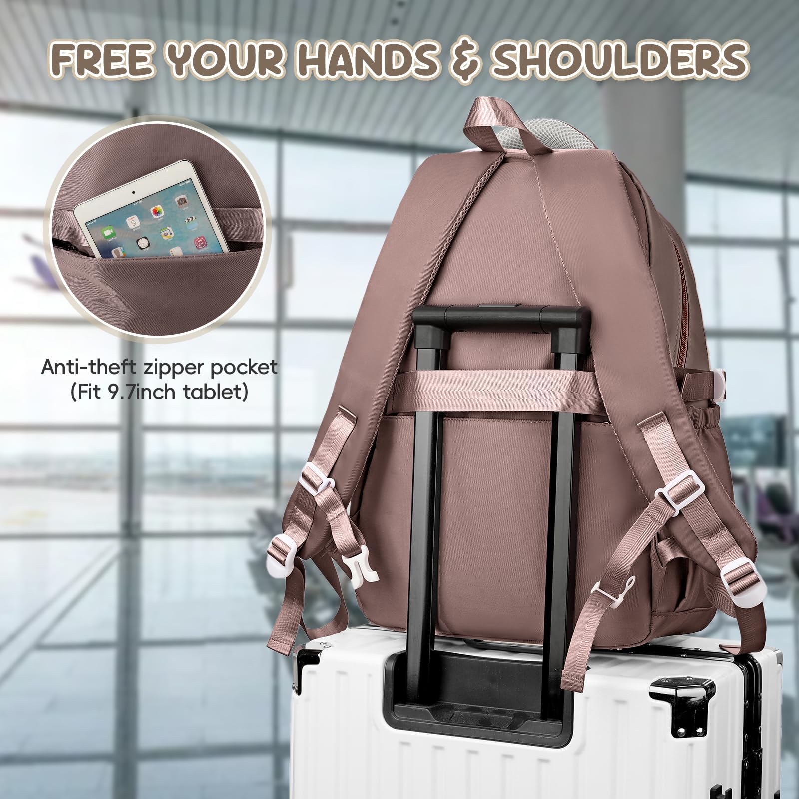 Amythe Schulrucksack Mädchen 36L Schultasche Set mit Umhängetasche, Schulranzen für 3. bis 7. Klasse, Braun