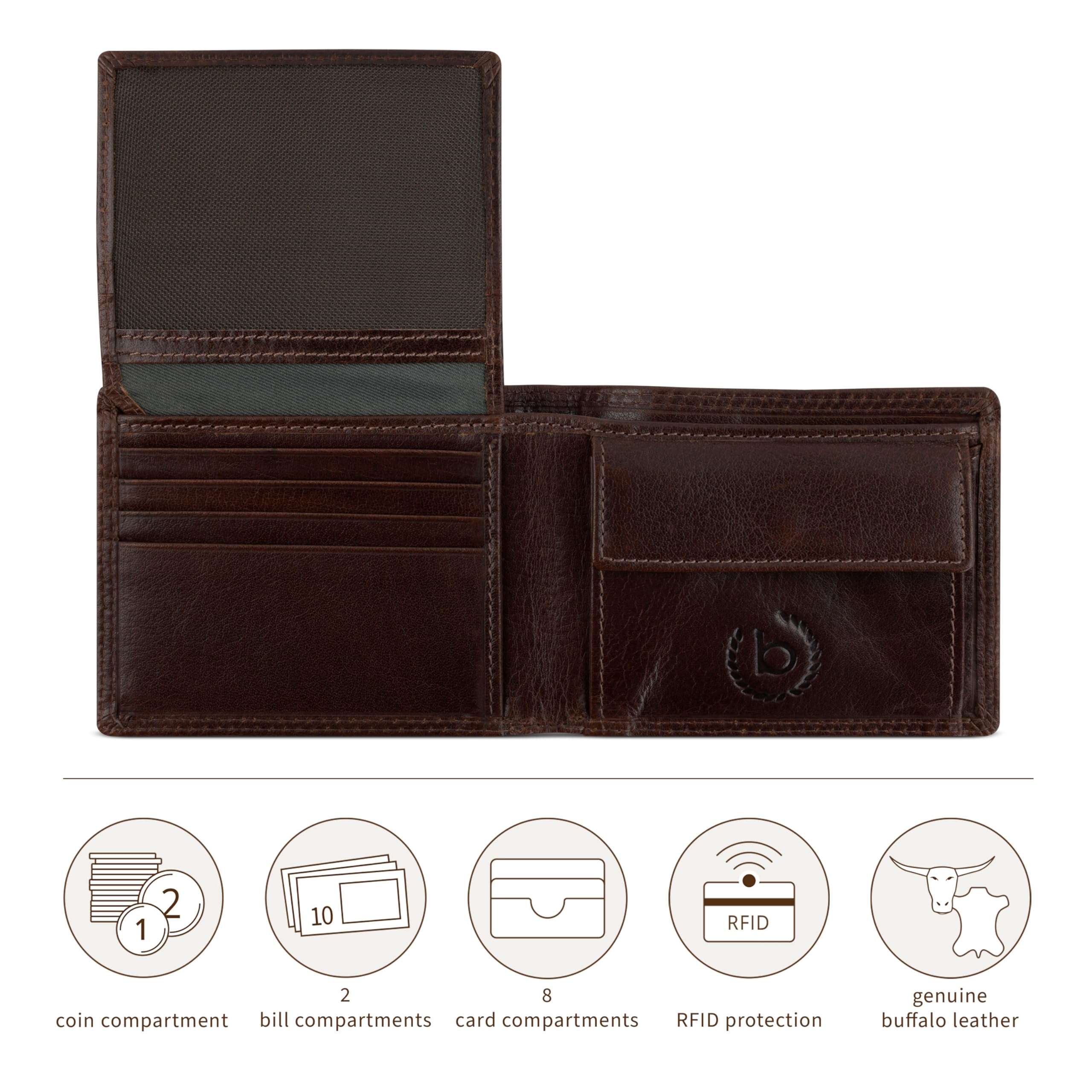 bugatti Savona Portafoglio in pelle di bufalo conciata al vegetale, RFID, formato orizzontale, da uomo - Marrone