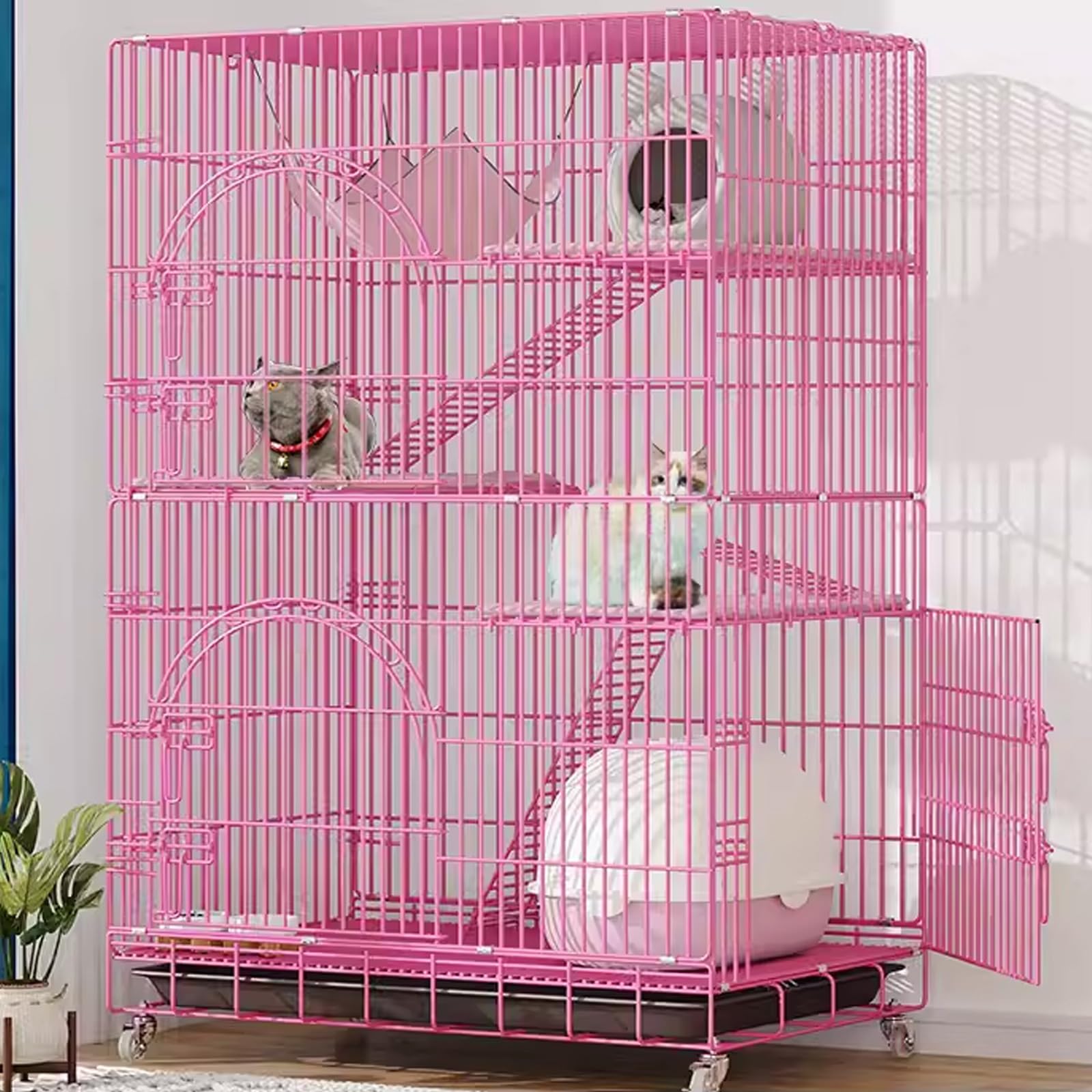 Chenil pour chat sur roulettes résistant pour sécuriser vos animaux avec litière intégrée