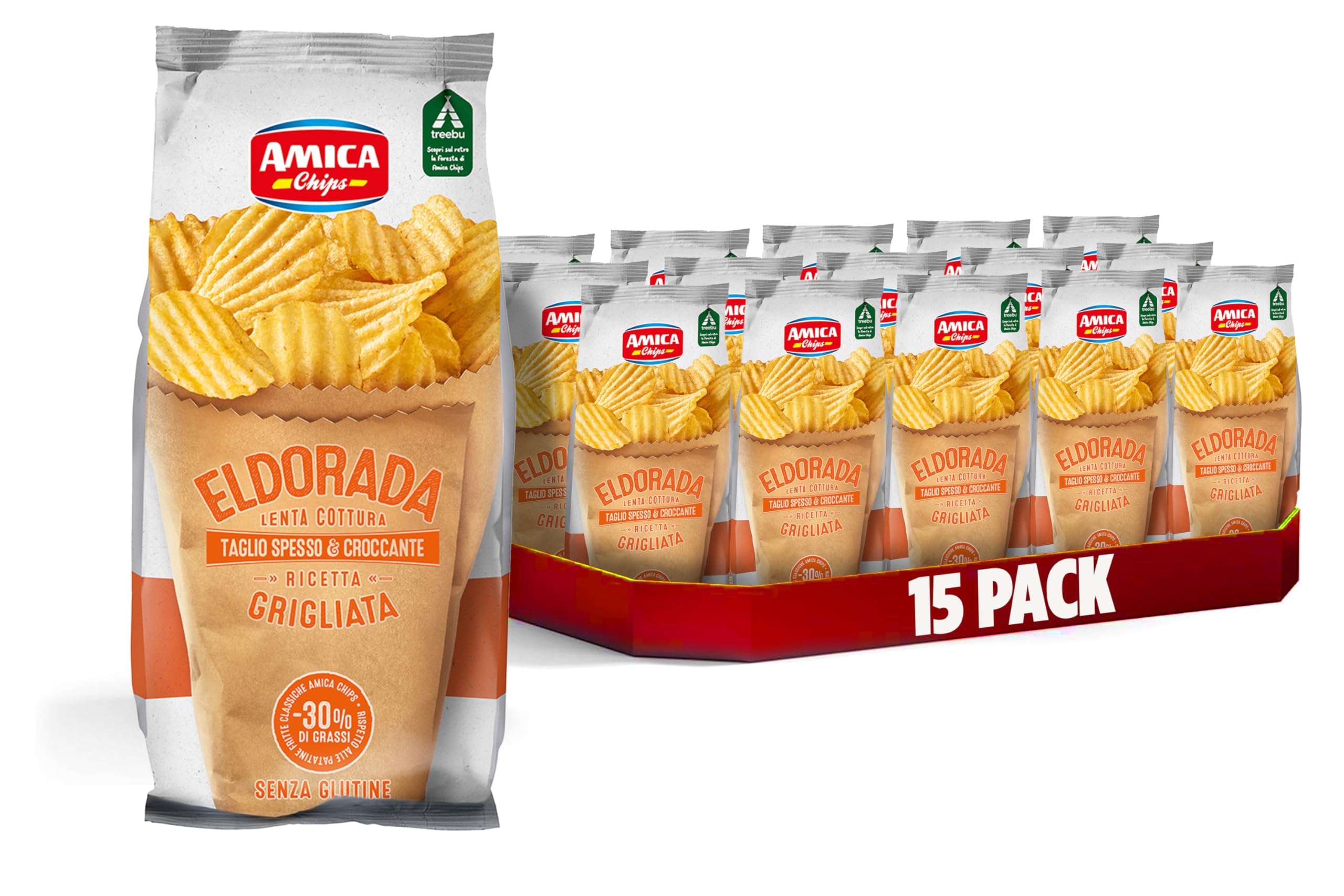 AMICA Chips - Eldorada Patatine Ricetta Grigliata, 15 Confezioni da 130g