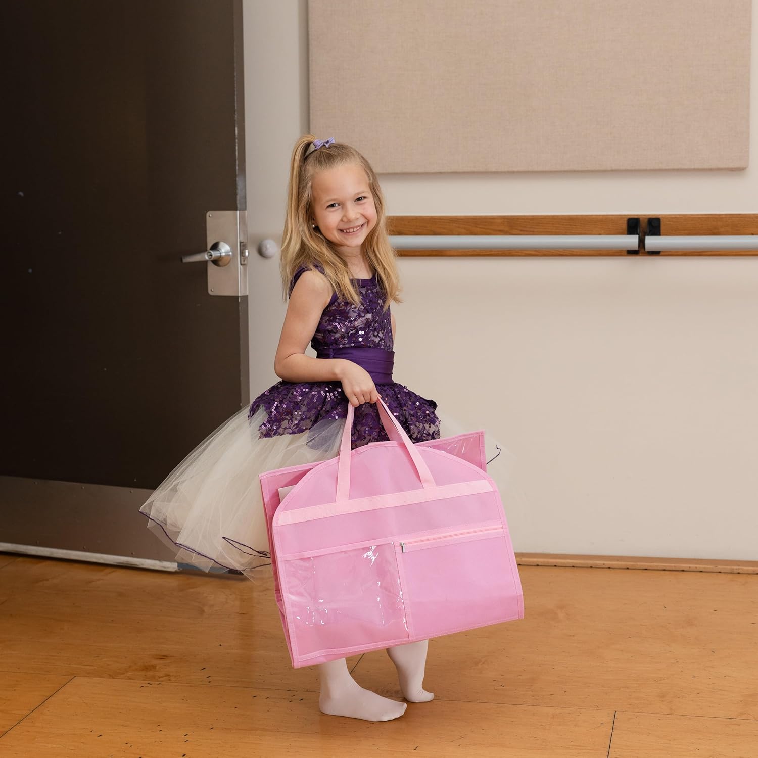 Personalize Hanging Garment Bag 40 inch Clothes Bag with 3 inch Gusset, 5 Pockets Side Zip for Dance Costumes Sports Skating Theater Pageants Cheer by Kendall Country (Cotton Candy, 35 inch)