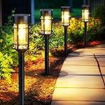 Solar Pathway Lights, 8 Pack LED Solar Lights Outdoor Waterproof, Glass Metal Garden Lighting for Yard Path Landscape Lawn Walkway Driveway, 3000K