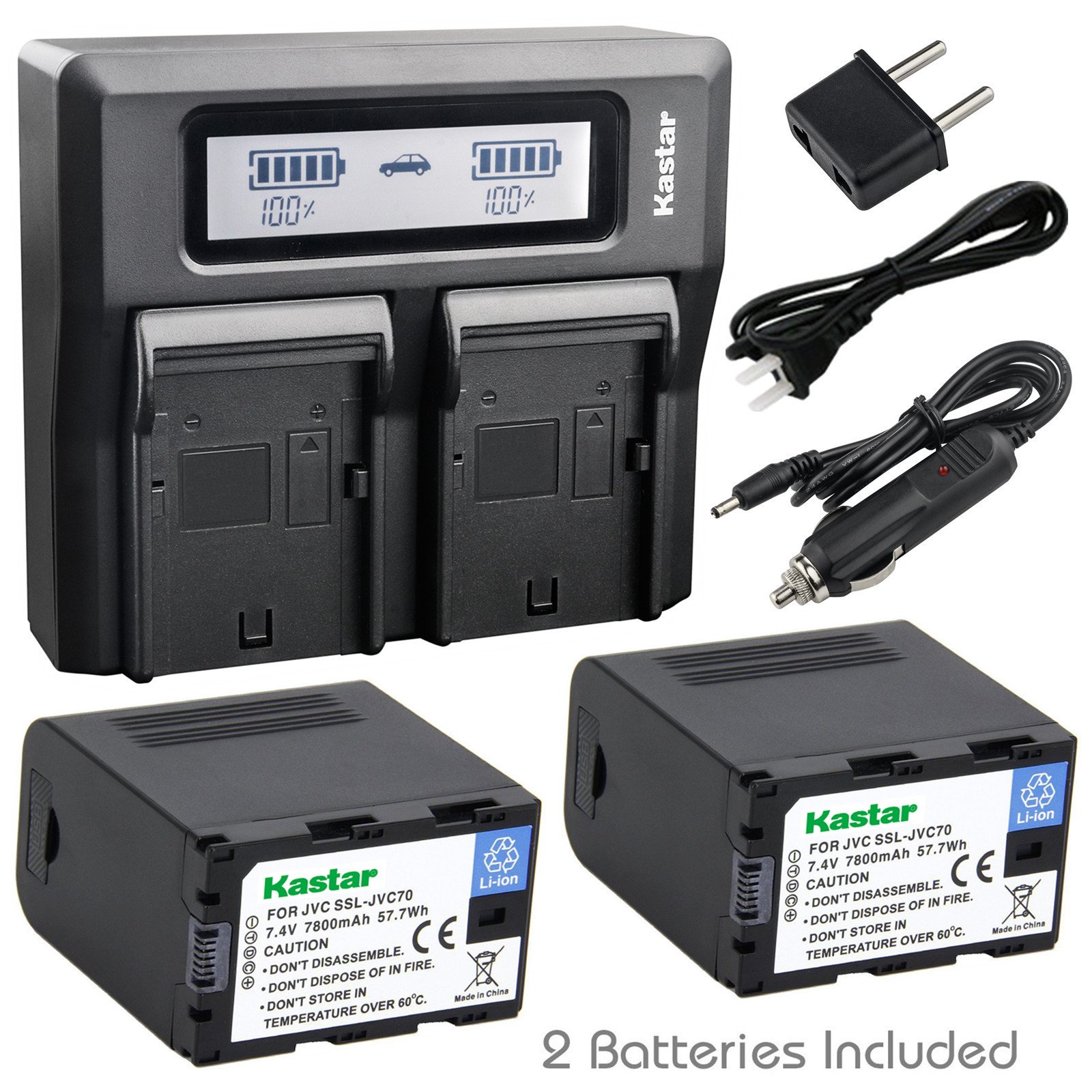 Kastar Fast Dual LCD Charger + 2X Battery for JVC SSL-JVC70 SSL-JVC75 BN-S8I50 and JVC GY-HMQ10 GY-L