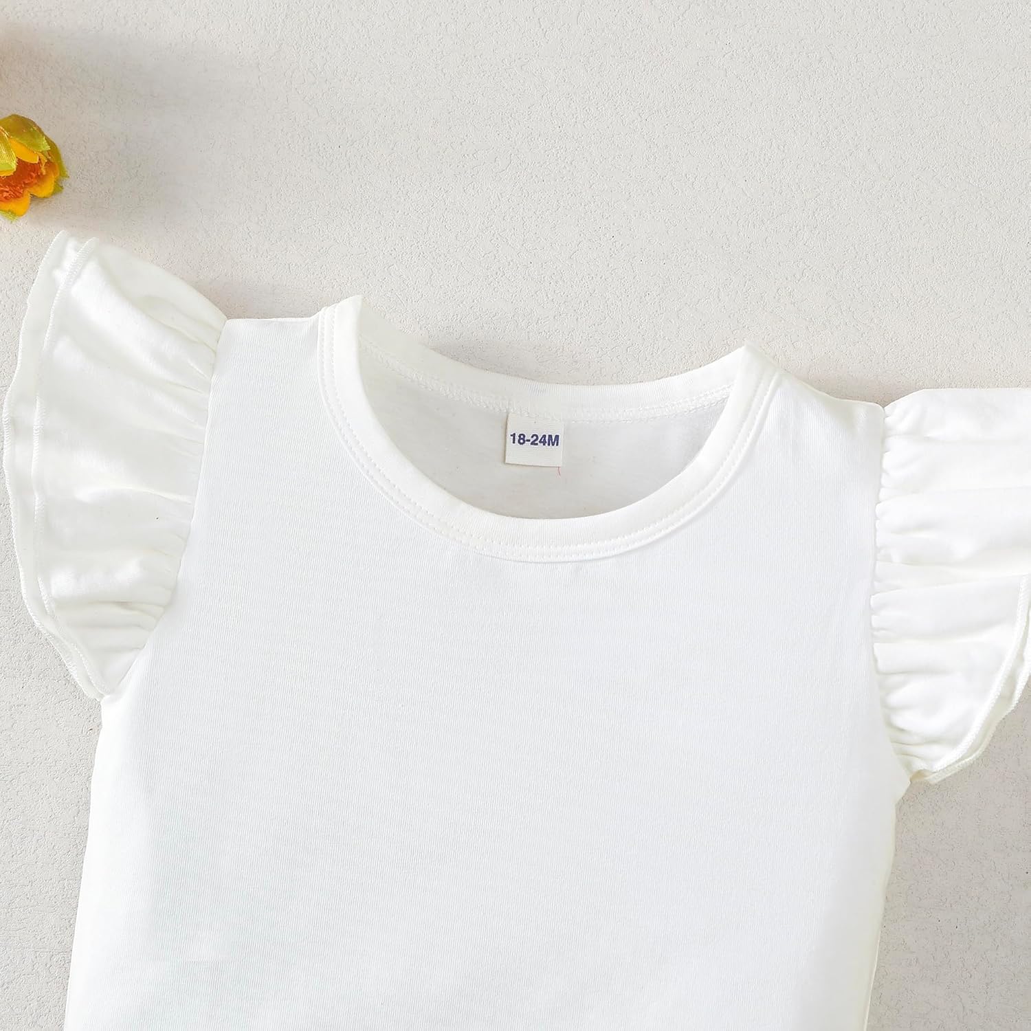 LYSMuch Baby Girls Outfit Set Tutu Skirt with Diaper Cover Ruffle Sleeve Bodysuit Flower Headband (Yellow,12-18 Months) - Image 2