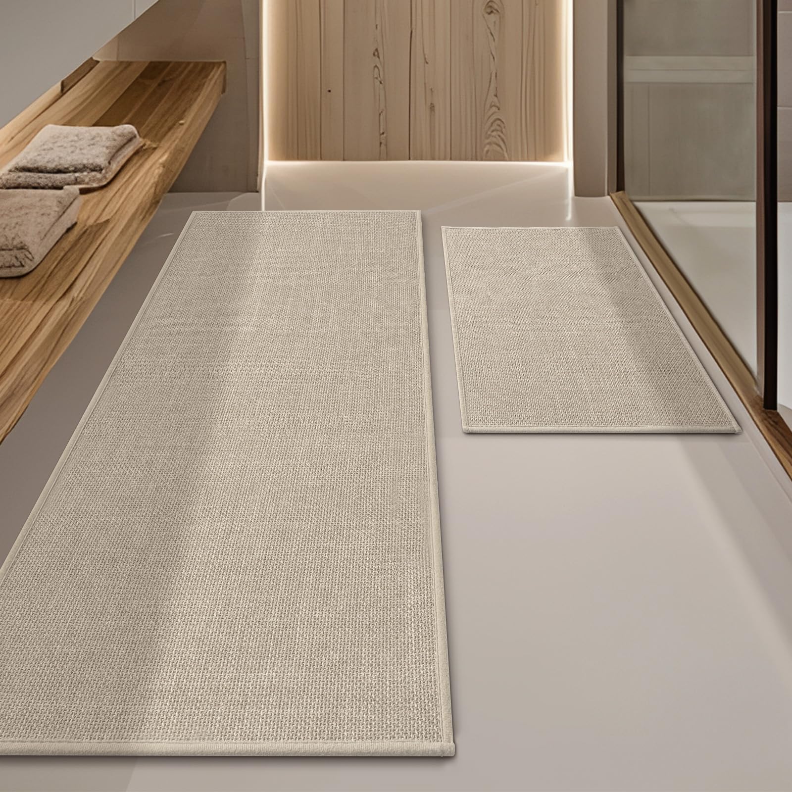 YIHOUSE Beige Bathroom Rug Sets 2 Piece Absorbent Bath Mat for Bathroom Non Slip Washable Bath Room Mat
