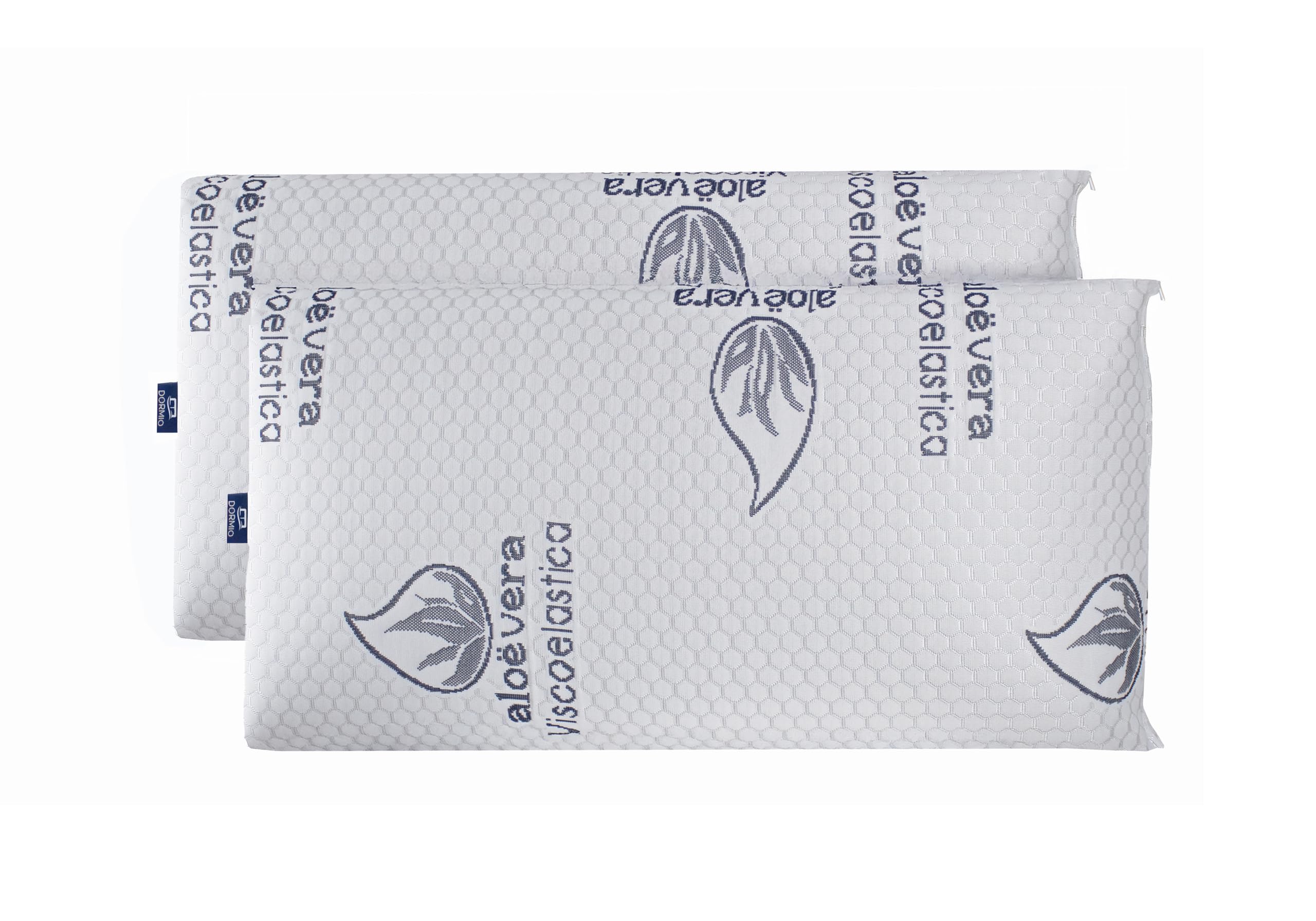 Dormio - almohada viscoelástica con adaptabilidad al cuello, tejido Aloe Vera, termorregulable, blanco, 75 cm (Pack de 2 unidades)