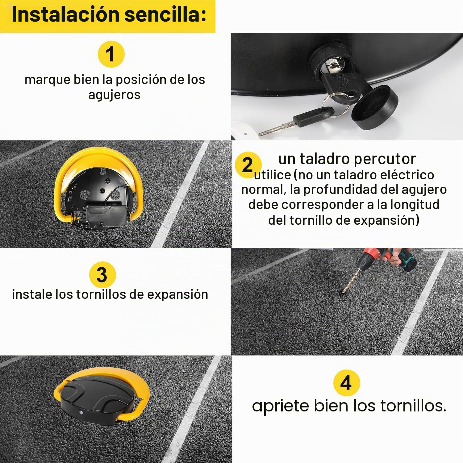 1 barrera de aparcamiento con 2 mandos a distancia, plegable, con 2 llaves, postes de aparcamiento 180°, alcance del mando a distancia de 20 m, P67