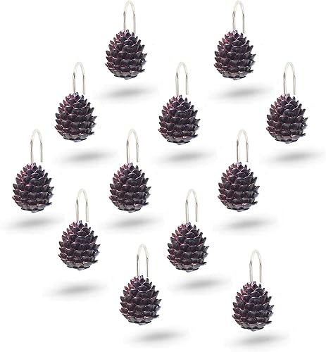 Juego de 12 ganchos decorativos para cortina de ducha (cono de pino)