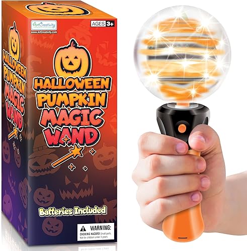 ArtCreativity Juguete de varita mágica con luz de calabaza de Halloween, juguetes iluminados para niños, con efectos iluminados y giratorios,