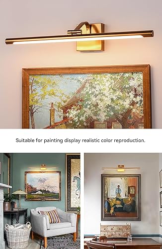 Miniatura 4 de Luz de imagen regulable para pared de 24 pulgadas, acabado de latón dorado, iluminación artística con tubo de luz giratorio, 2800 K, luz de galería