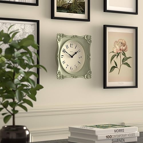 Miniatura 5 de JONES CLOCKS Rialto - Reloj de pared  Diseño tradicional de pergamino  10 pulgadas  Verde salvia  Estilo clásico contemporáneo, ideal para cocina,