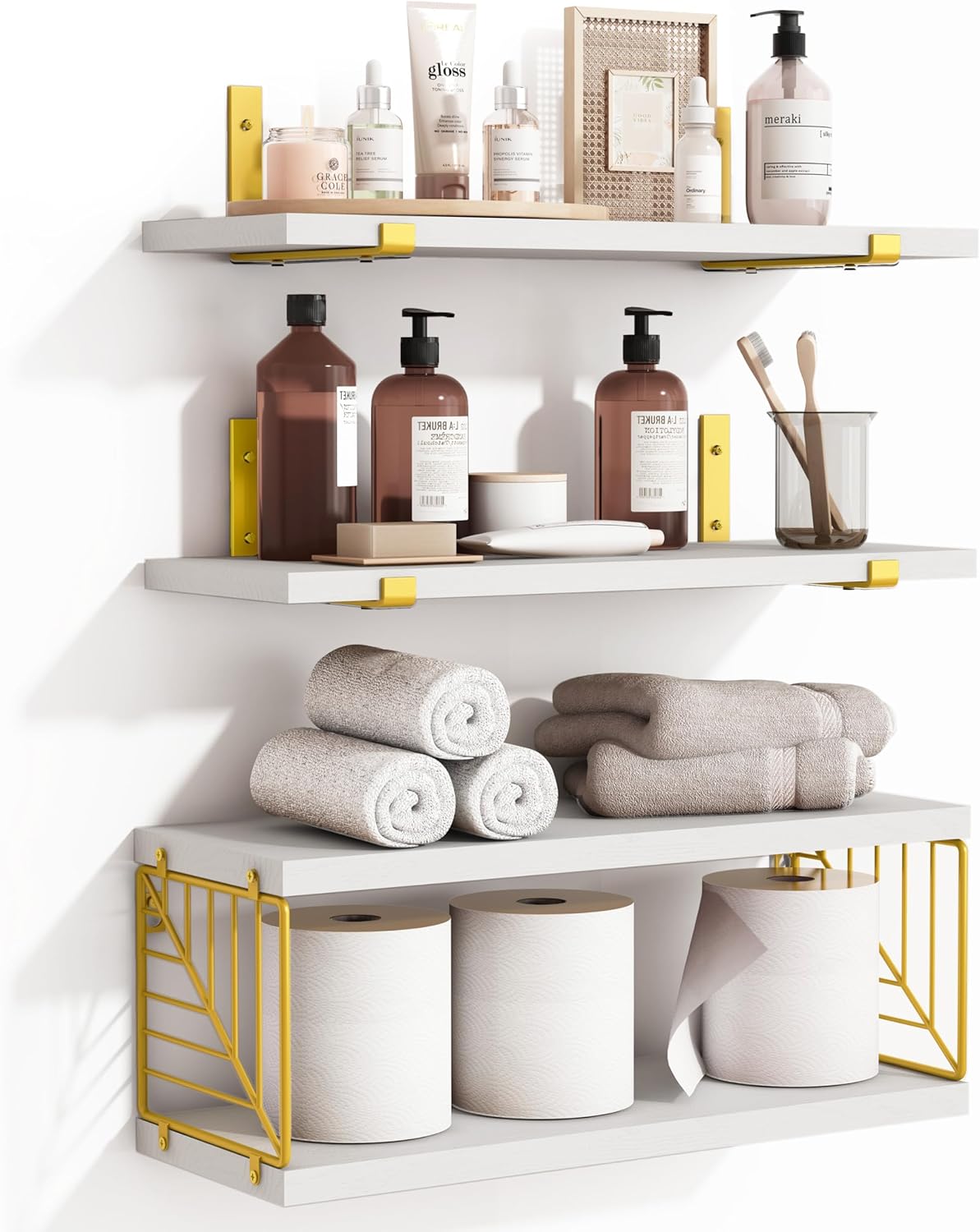 Amazon.com: Fixwal 3+1 Tier Bathroom Floating Shelves Over Toilet, 15 ...