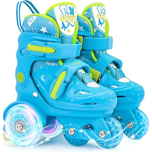 Adjustable Roller Skates for Kids Girls Ladies with Light Up Flash Wheels(Age 3-9),Three-Point Type Balance,Gift Box Packing for Toddlers,Children