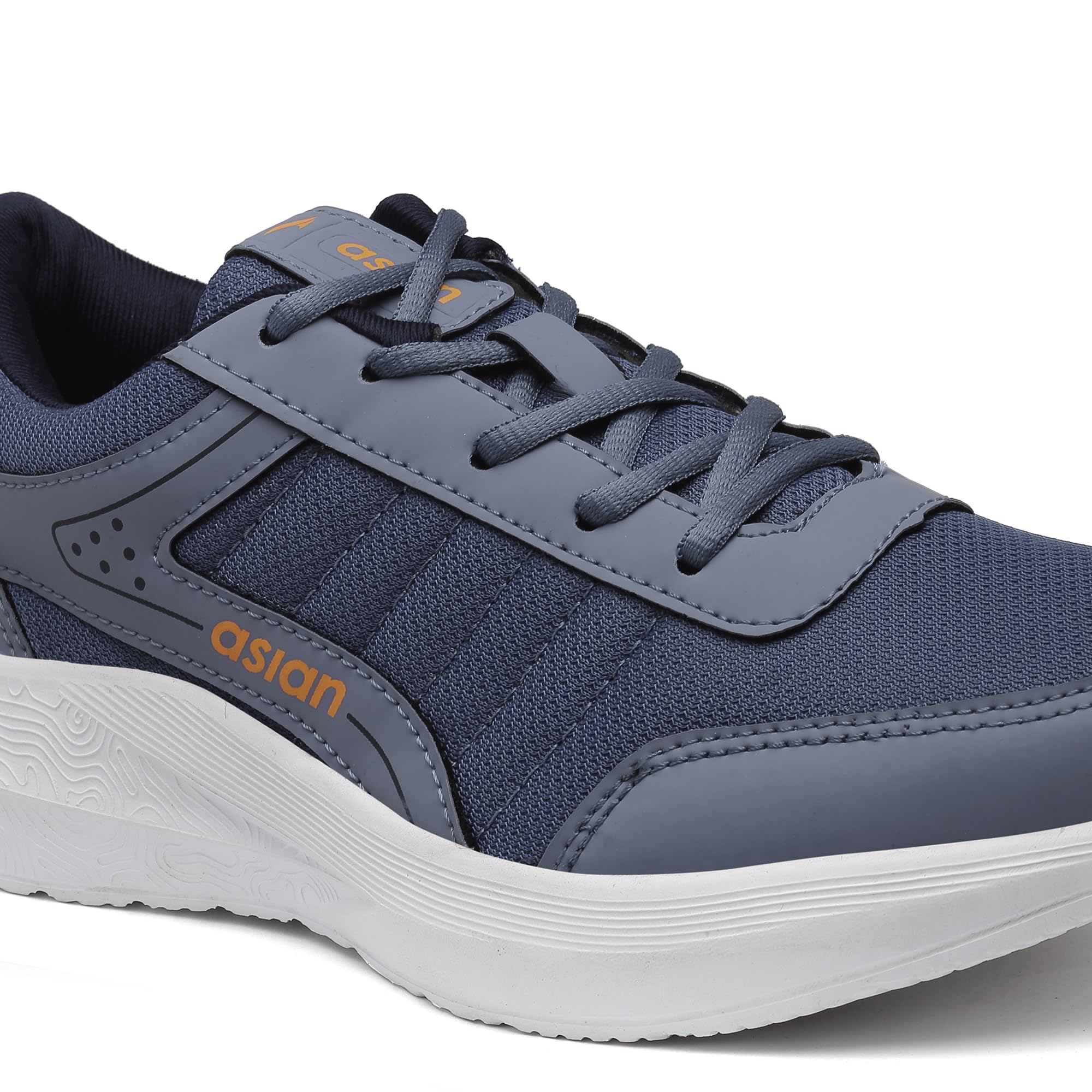 ASIAN Electric-03 - Zapatillas deportivas para correr con suela ligera de EVA para hombre y niño, AZUL Pizarra NARANJA, 7 UK
