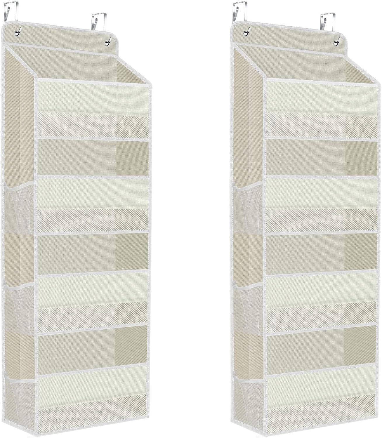 2 Pack Over The Door Organizer, Hanging Storage Organizer with Clear Window, 40lb Ultra Sturdy Large Capacity Room Organizer for Pantry Laundry Bathroom Nursery Closet (Beige)
