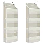 SpaceHacks 2 Pack Over The Door Organizer, Hanging Storage Organizer with Clear Window, 40lb Ultra Sturdy Large Capacity Room Organizer for Pantry Laundry Bathroom Nursery Closet (Beige)