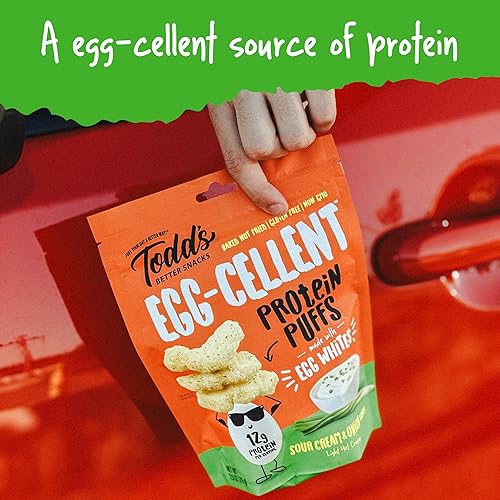 Miniatura 4 de Todd's Better Snacks Egg-Cellent Protein Puffs, crema agria y cebolla  0.44 oz de proteína, sin gluten, apto para paleo, horneado, sin maní,