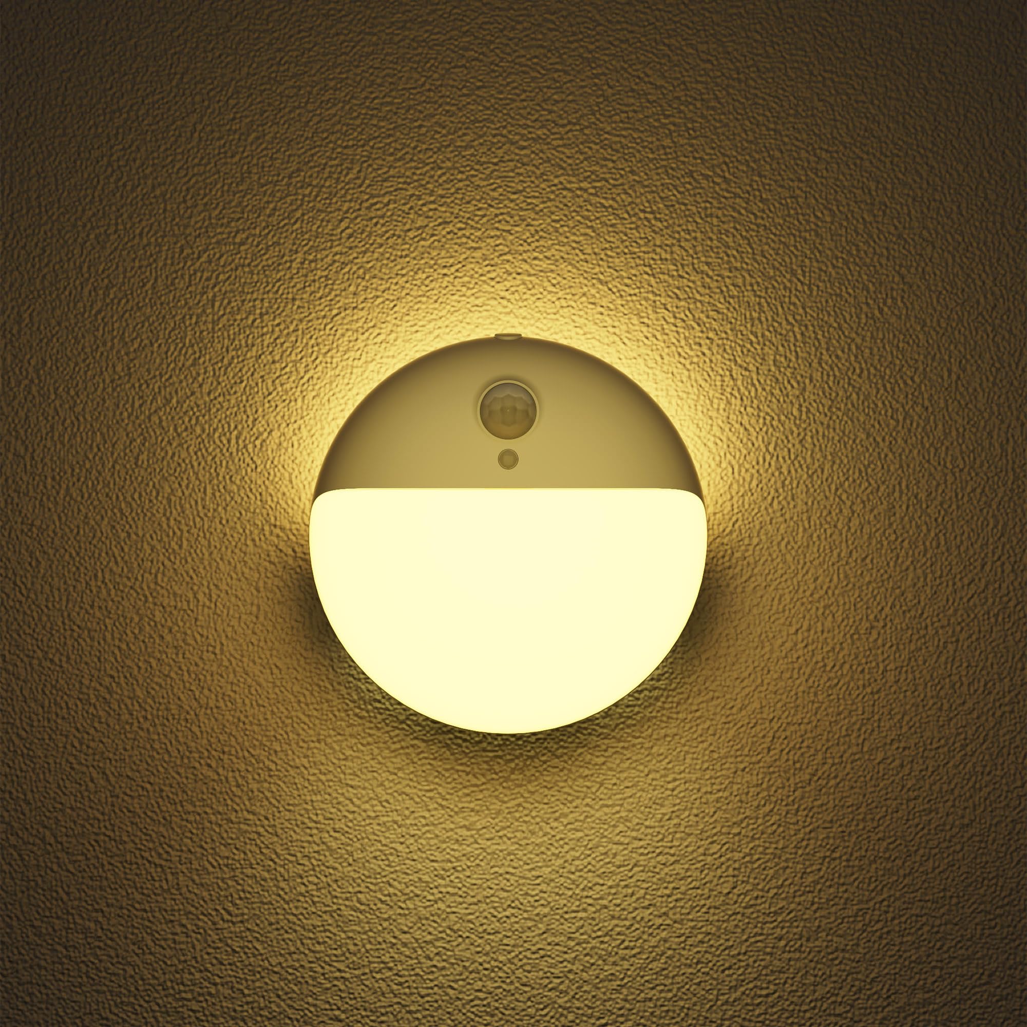 YUNLEX 2 Pack Motion Sensor Night Light, 2 Light Sources, 3 Light Modes, Battery-Powered Closet Lights, Stick-Anywhere, Stepless Dimming Nightlight for Stairs, Bathroom, Bedroom, Hallway, Gold Yellow-image-30