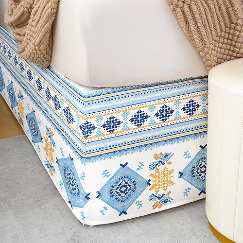 Miniatura 5 de Falda de cama con estampado azteca, tamaño matrimonial, falda de cama geométrica abstracta de 3 piezas para niños, niñas, adultos, decoración de