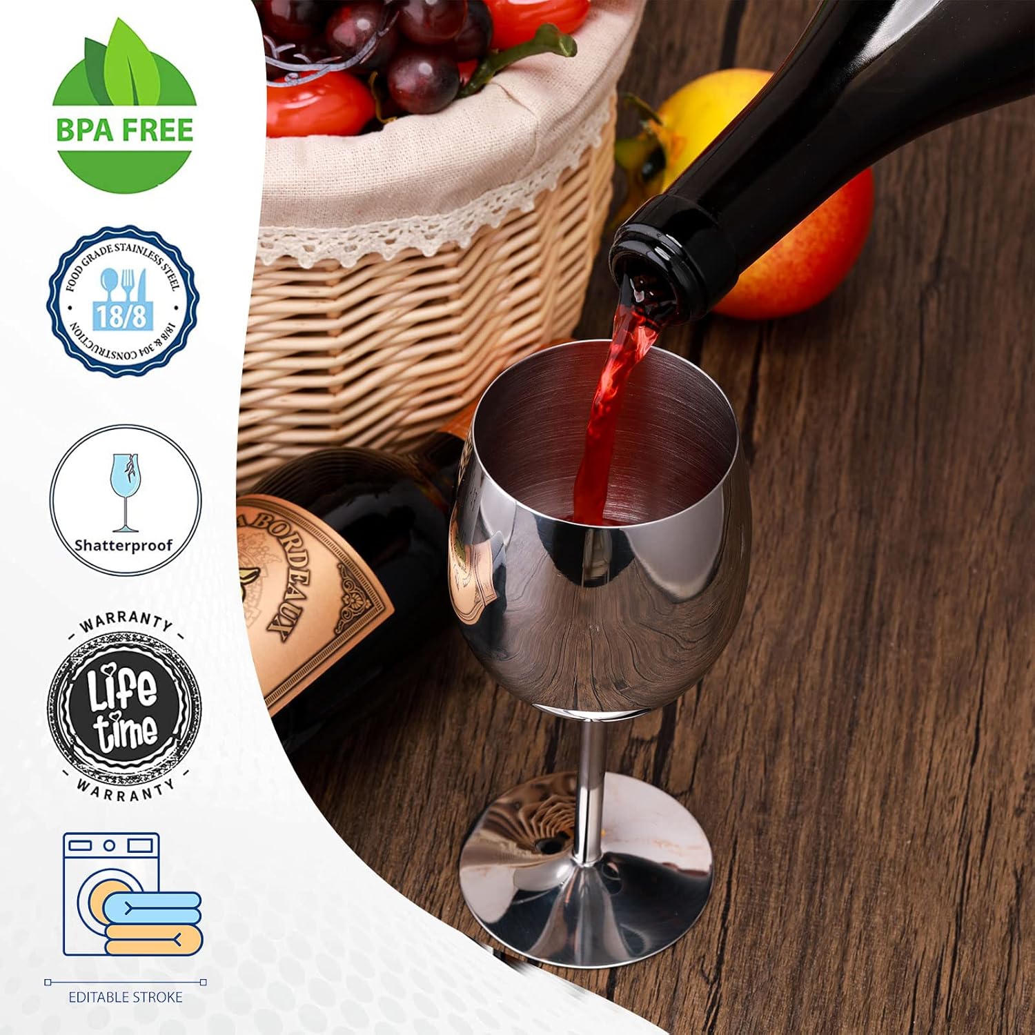 Buy Mimorou 12 Set Stainless Steel Wine Glasses Metal Unbreakable Wine