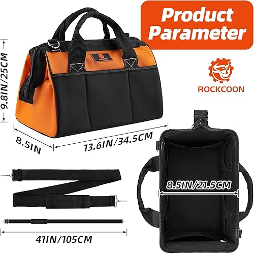 Miniatura 2 de Bolsa de herramientas de 14 pulgadas, organizador de herramientas de bolsillo exterior grueso, impermeable, resistente con correa para el hombro