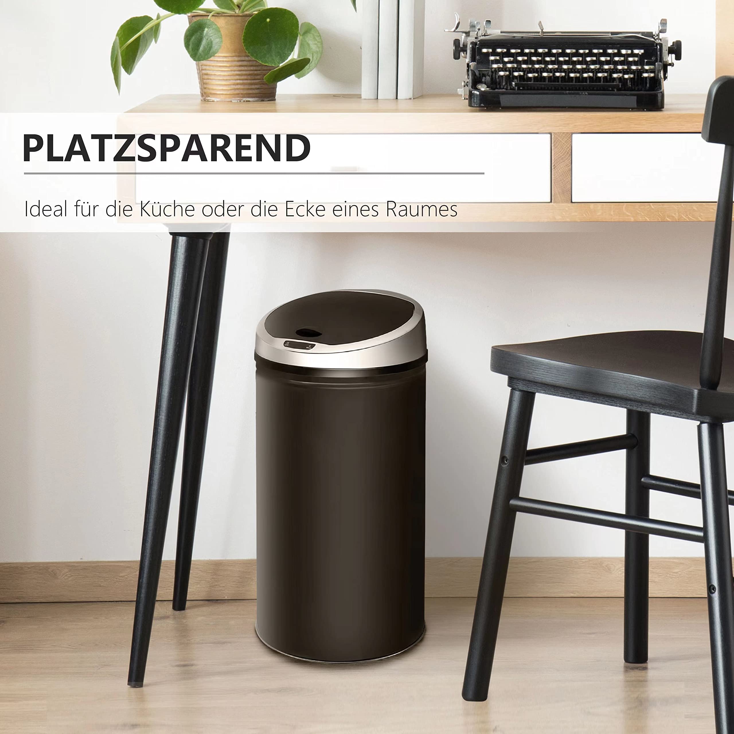 Ribelli Edelstahl Mülleimeriter - Abfalleimer mit Sensor - automatisches Öffnen und Schließen - Klemmring für Müllbeutel - Abnehmbarer Deckel - mit LED-Funktionsanzeige (schwarz) 40 L – Bild 4