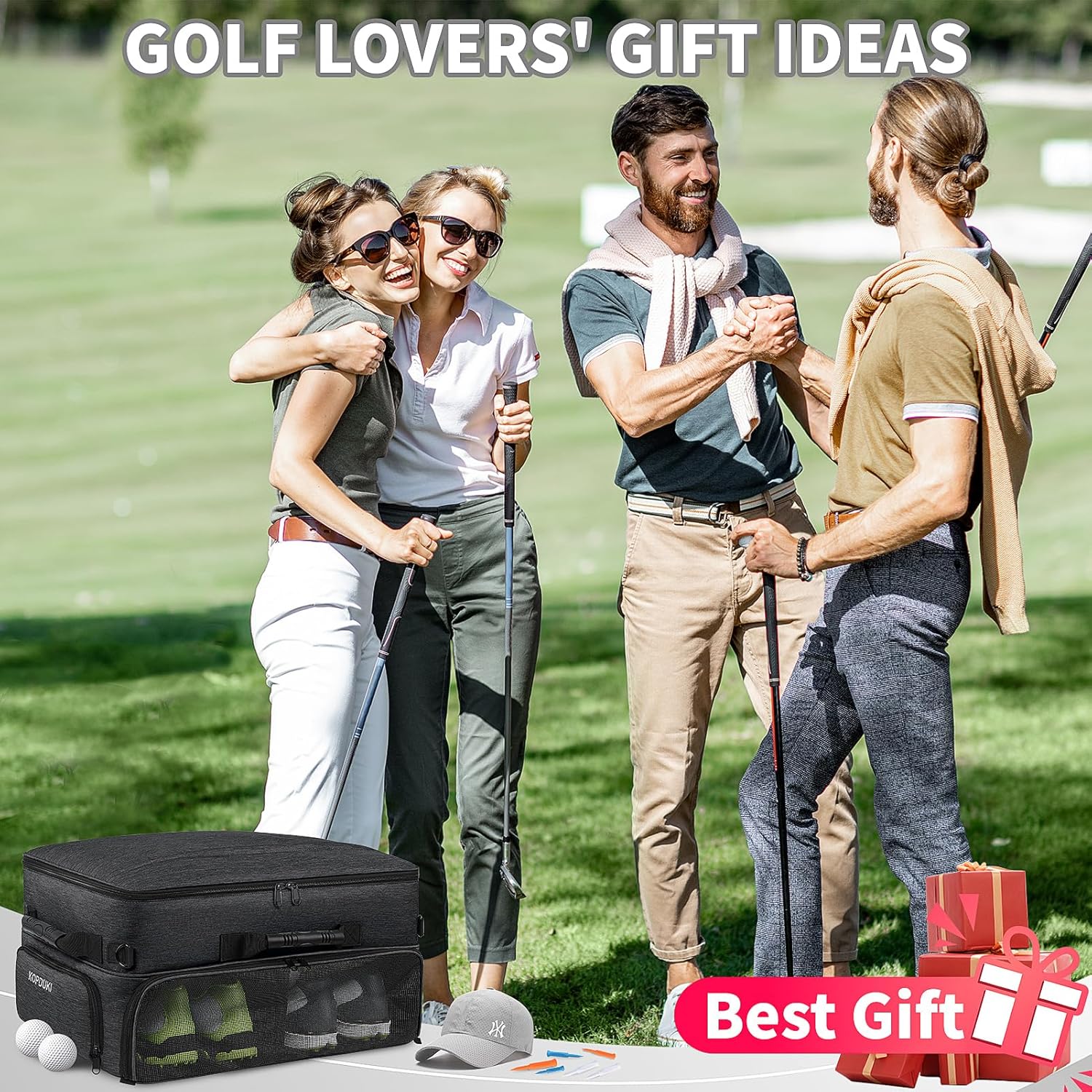 Extra Large Golf Trunk Organizer, Golf Gifts for Men Golfers, 20"x 14"x 10" 2 Layer Golf Trunk Organizer for Car, Water-resistant with Ventilated Compartment for 2 Pair Shoes and More Golf Accessories