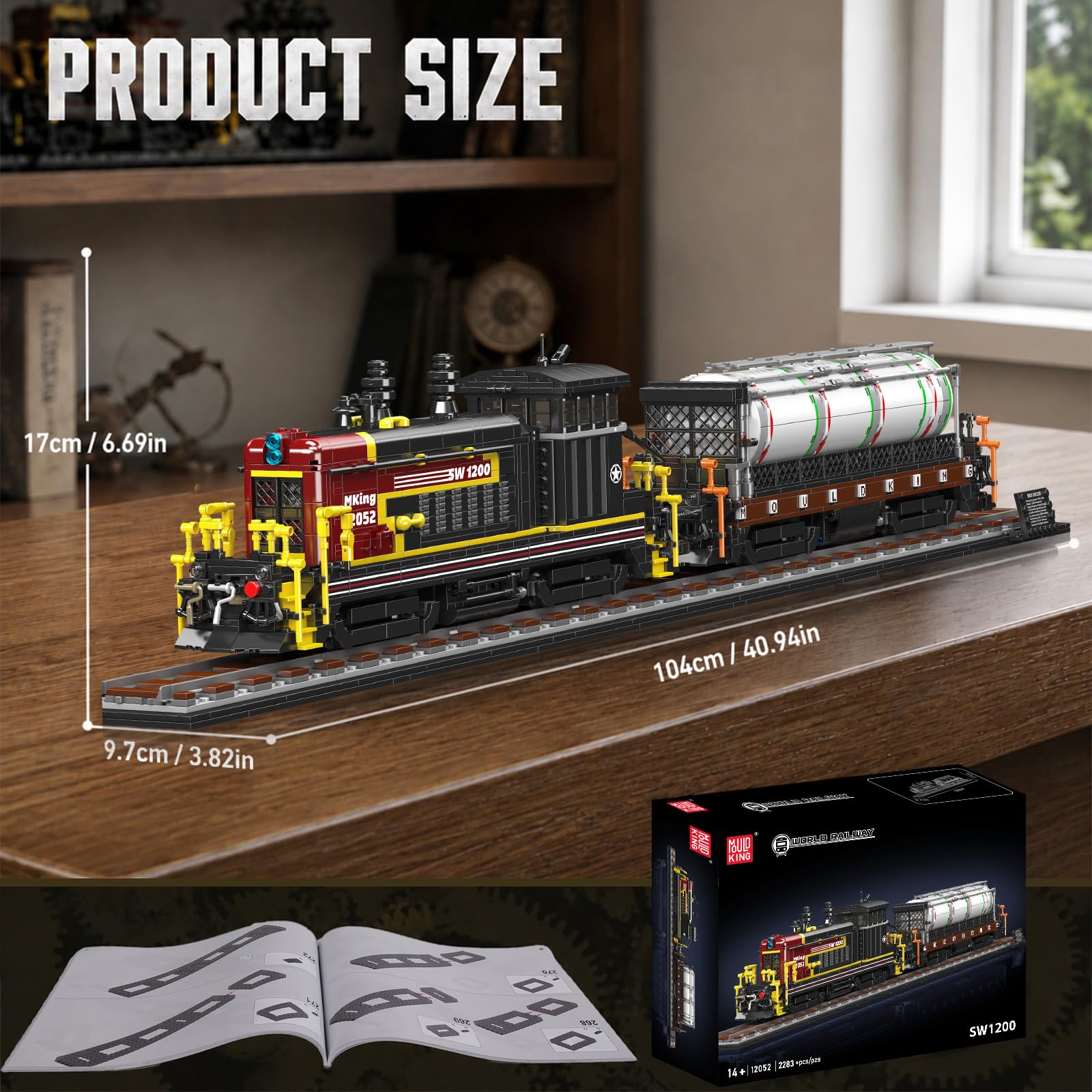 Mould King 12052 SW1200 Diesellokomotive Klemmbausteine Bausatz Kit | 2283+ Teile Klassisches Diesel-Zugmodell mit Öltankwagen, Schienen, Geschenk für Erwachsene Sammlung Enthusiasten