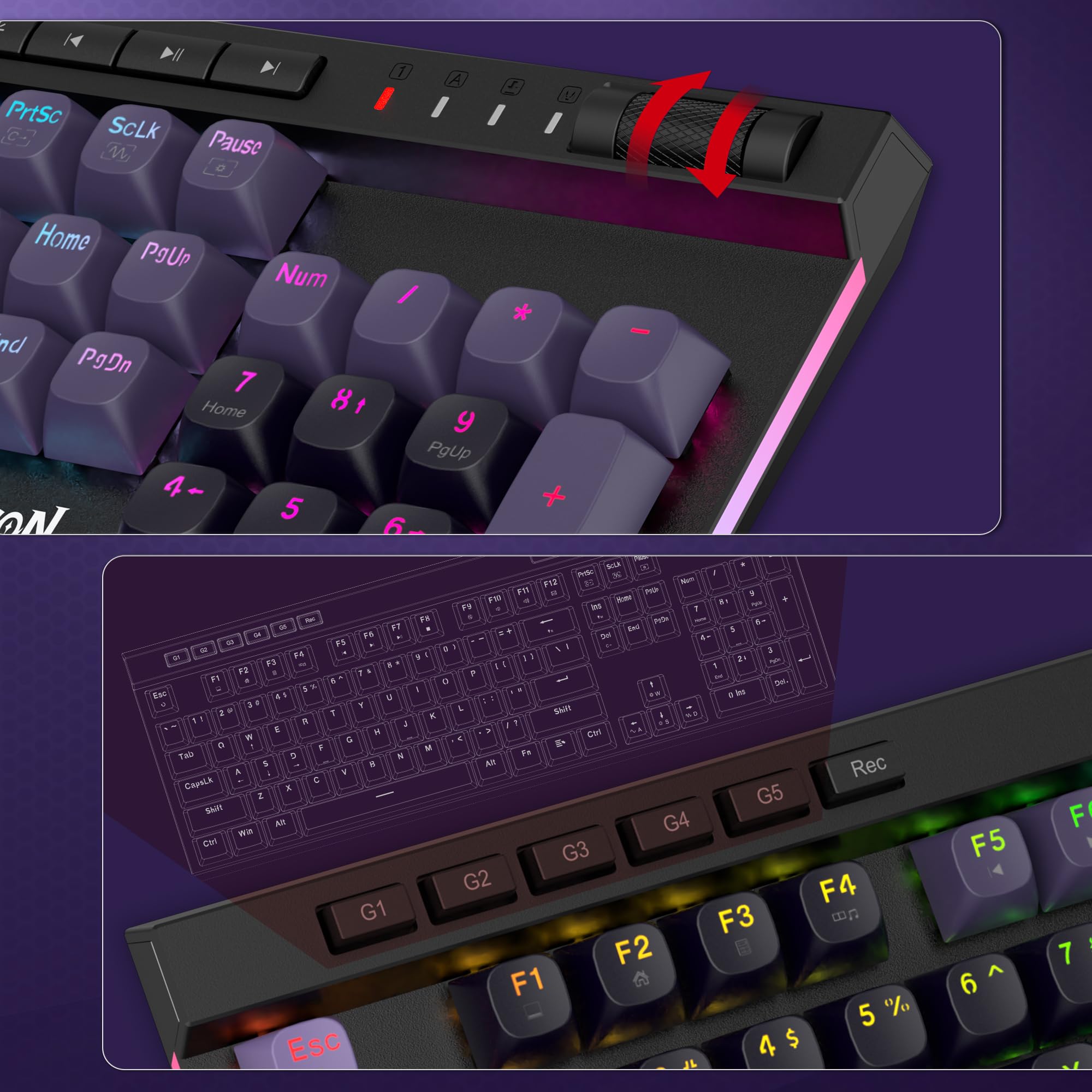 Redragon K580 Wired RGB Hall-Effect Magnetic Gaming Keyboard, Media Wheel view 8