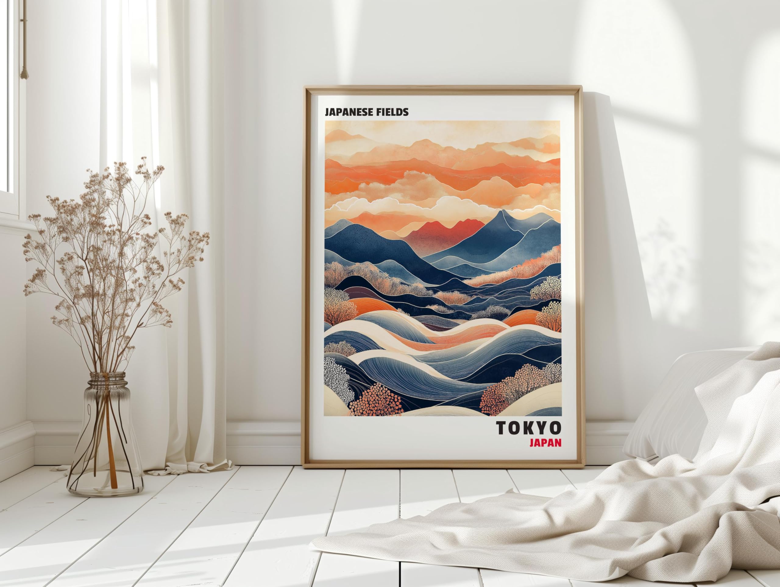 LMYCHENG Japanese landscape Blue Mountains Canvas Wall Art Print Living Room Wall Decor (30x40cm / Inner Frame )