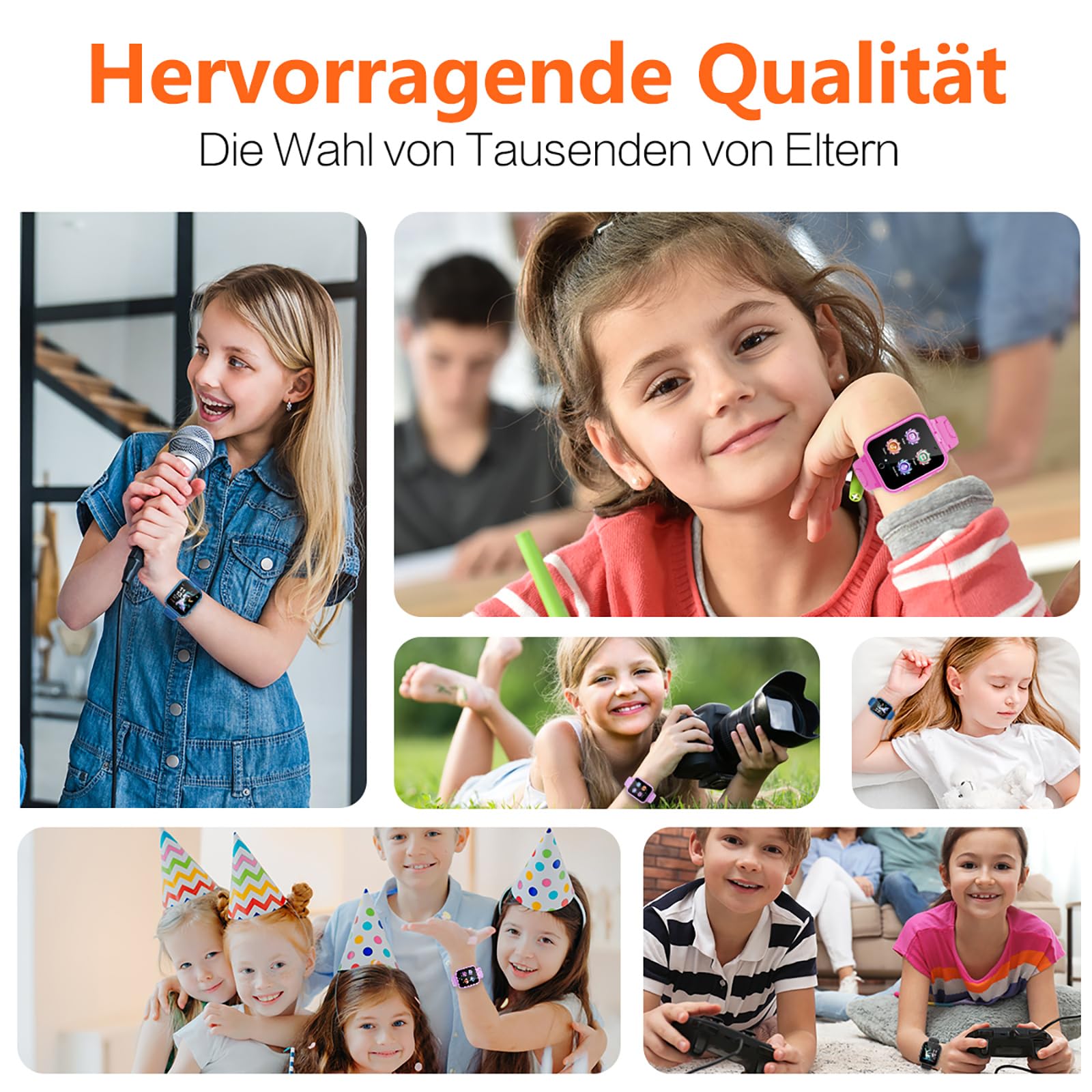 Kind Smartwatch 24-Spiel-Schritte 2 HD Kamera Mode für Kinder (schwarz)