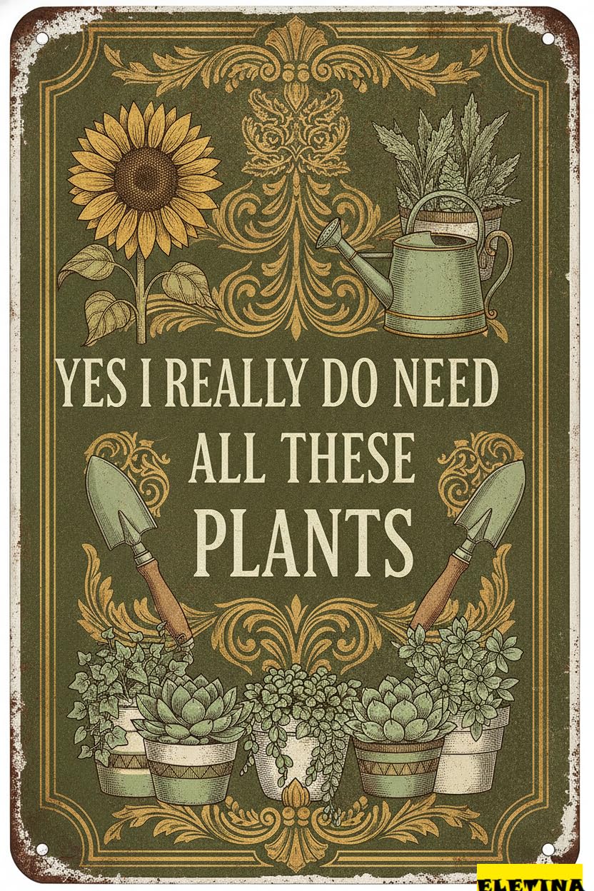 Yes I Really Need All These Plants Tin Sign, 8x12 Inch