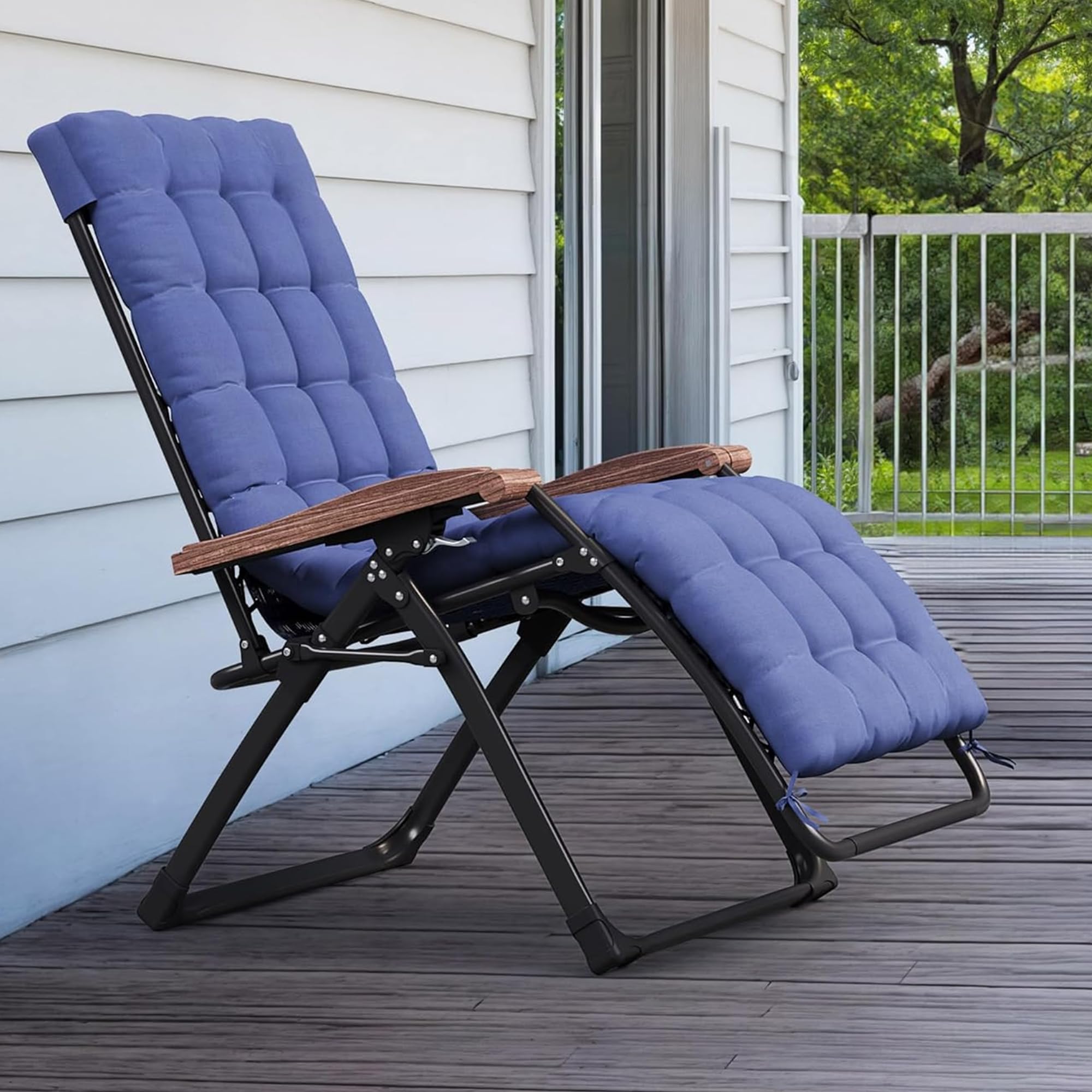PURPLE LEAF Outdoor Reclining Chair Textilene Cushion Lounge seat Navy Blue