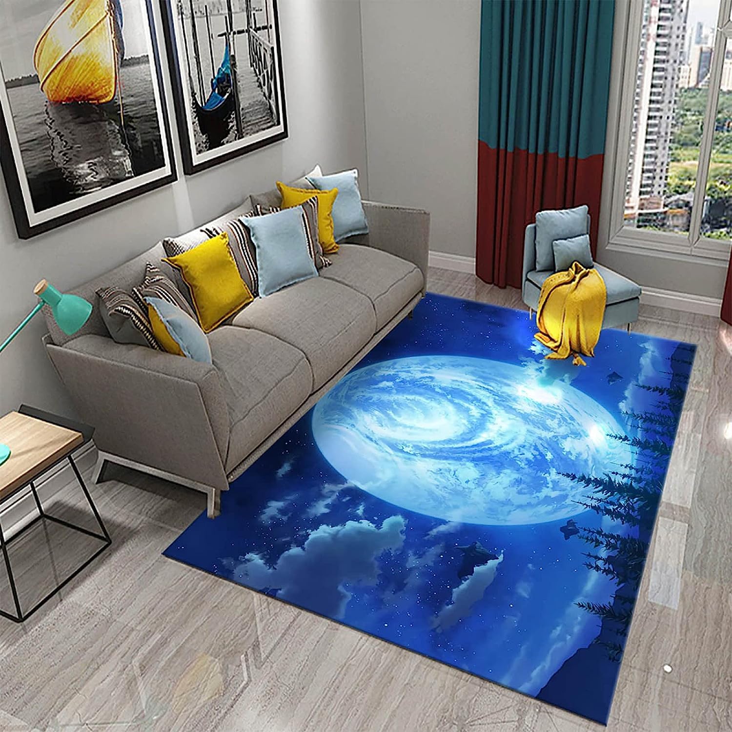Tapis Chambre Tapis pour Salon Tapis Antidérapant Chambre Paysage De Lune Ciel Étoilé Tapis De Cuisine 3D Tapis Rectangulaire Luxe Confortable pour Salon Chambre Tapis De Plancher 200 X 300-4T9B/S1L