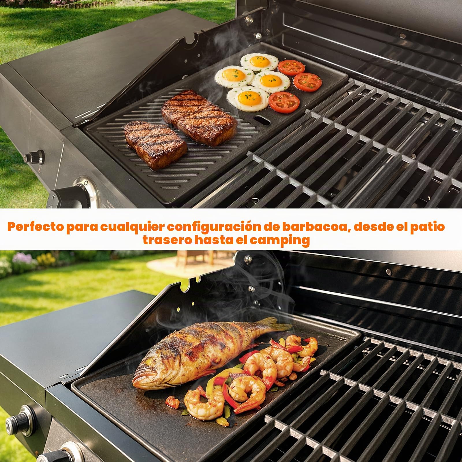 Plancha para barbacoa Denmay 13191 para 2 quemadores Landmann EMAILLEE Triton, plancha de hierro fundido para asar a gas, huevo, carne, freír, plancha para barbacoa