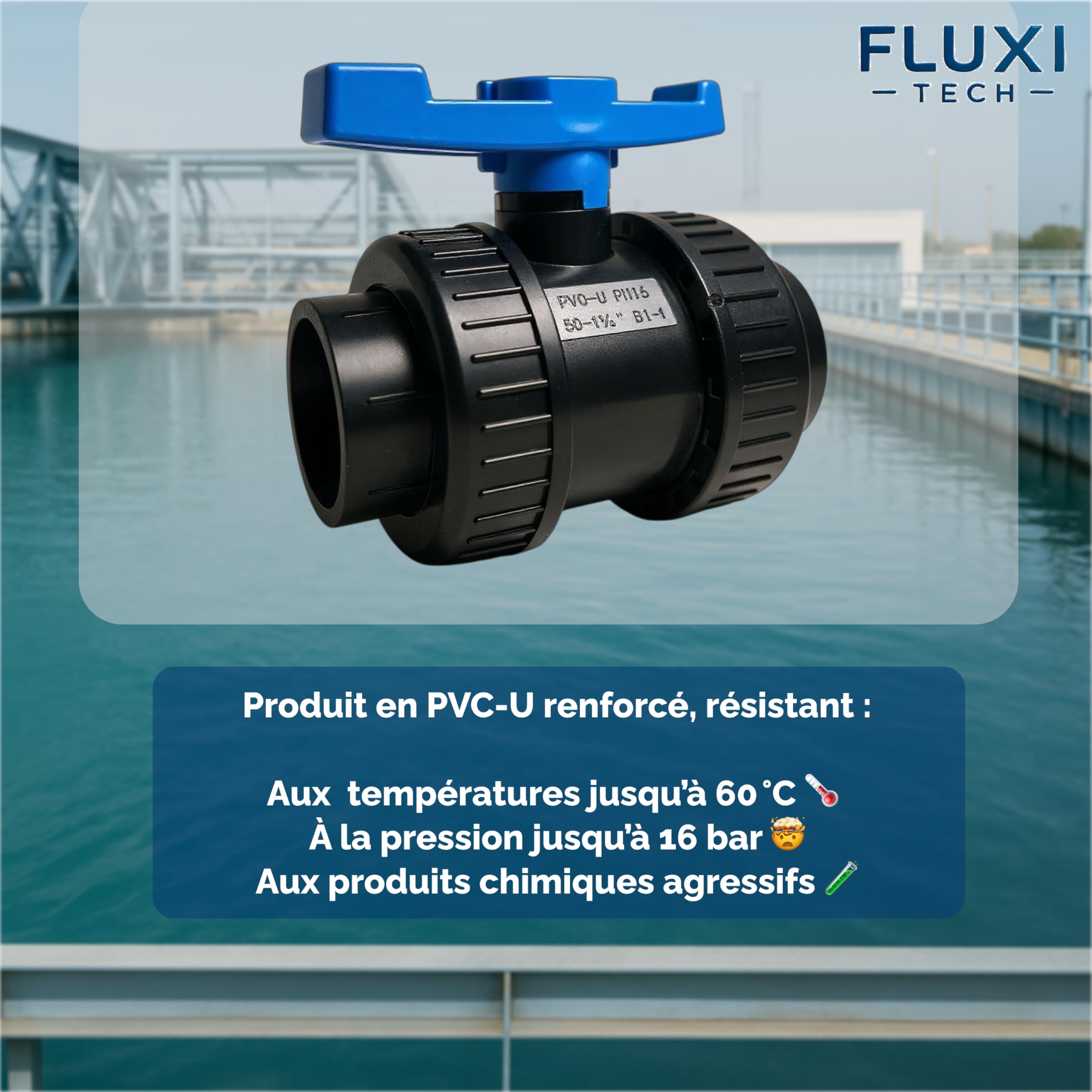 Vanne à boule PVC Ø50mm PN16 à coller, lot de 1