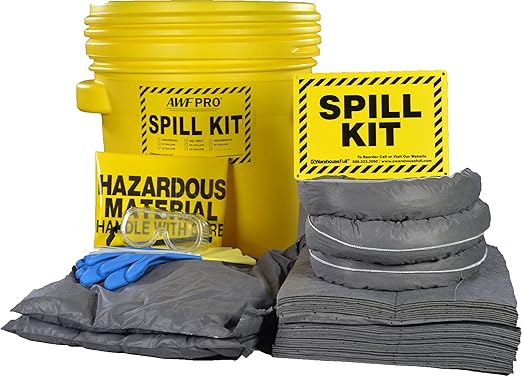 AWF PRO 20 Gallon Spill Kit, 59 Pieces, Perfect for Absorbing Oils, Coolants, Solvents, & Water, Includes 20g DOT Approved Drum, Socks, Pads & Pillows, & Accessories (Universal Spill Kit)