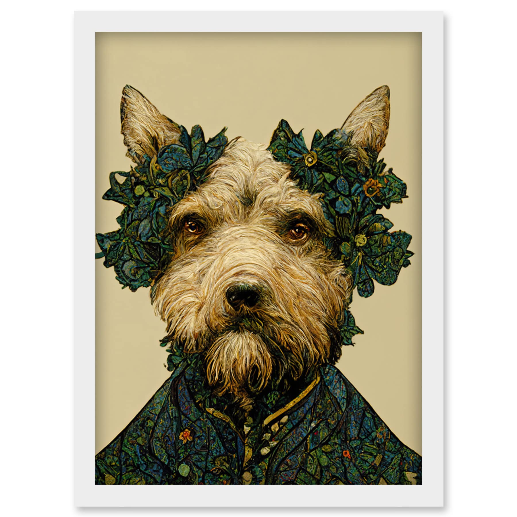 Doppelganger33 LTD Cute Fun Westie Dog Vintage William Morris Style Artwork Framed Wall Art Print A4